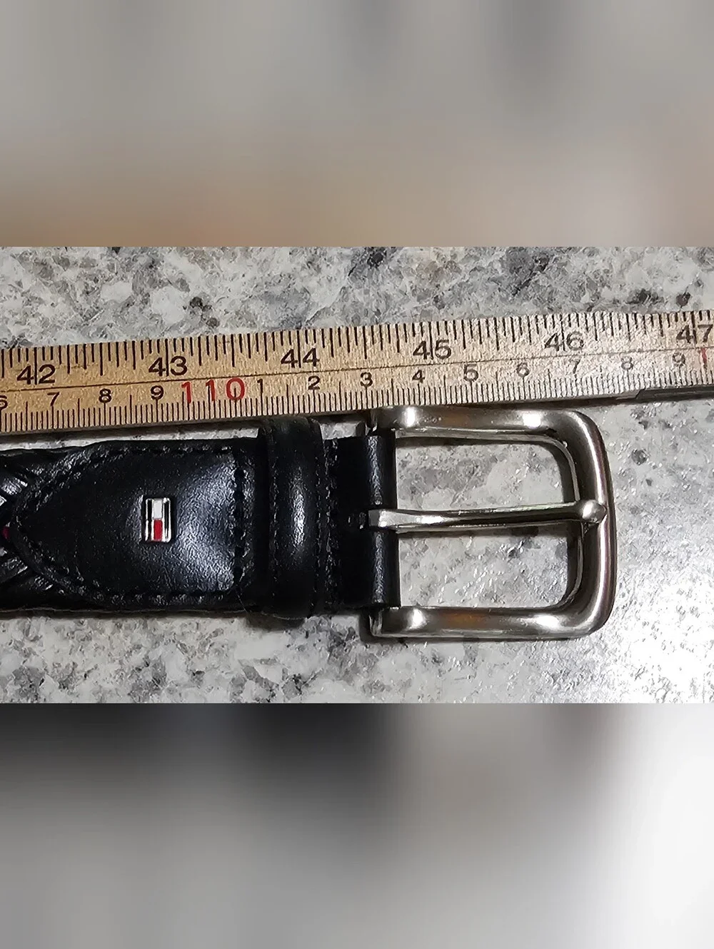 Tommy Hilfiger Men's Black Woven Leather Belt Classic Casual Silver Buckle 38/96